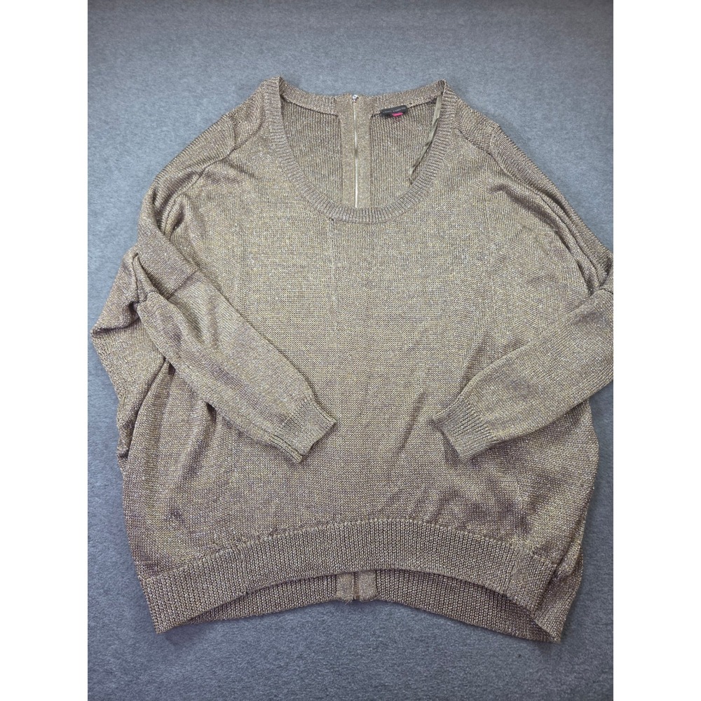 Vince Camuto Metallic Gold Oversized Batwing Sweater Full Back Zip Size L